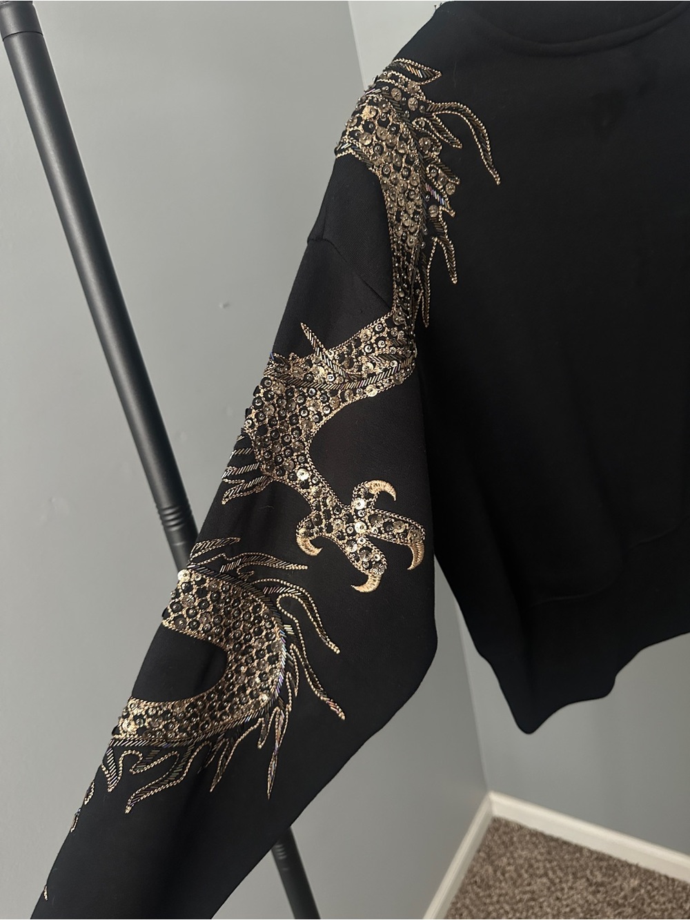 AllSaints Black Sweatshirt with Metallic Embellished Dragon - Picture 3 of 6
